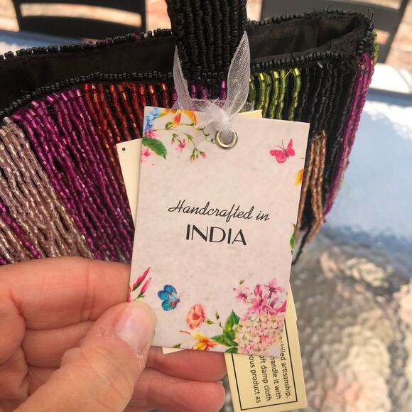 Beaded Multicolor Black Fringe Bag Viral Beaded Statement Bag Marshall's NWT - Picture 2 of 3